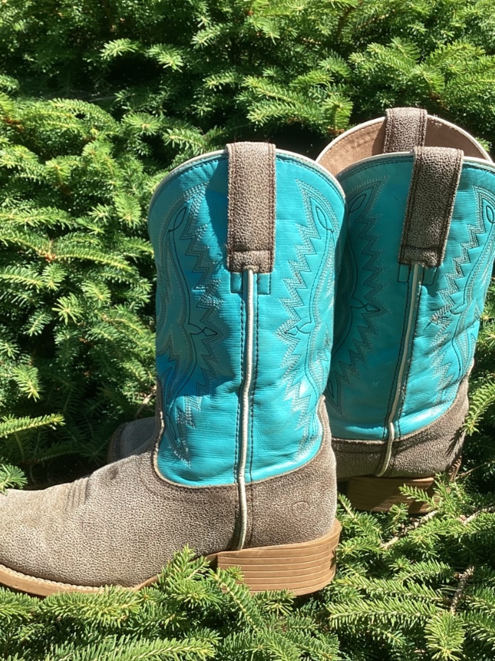 Ariat Turquoise Teal Blue And Brown Square Toe Western Cowgirl Kids Boots🦋 - Picture 3 of 14